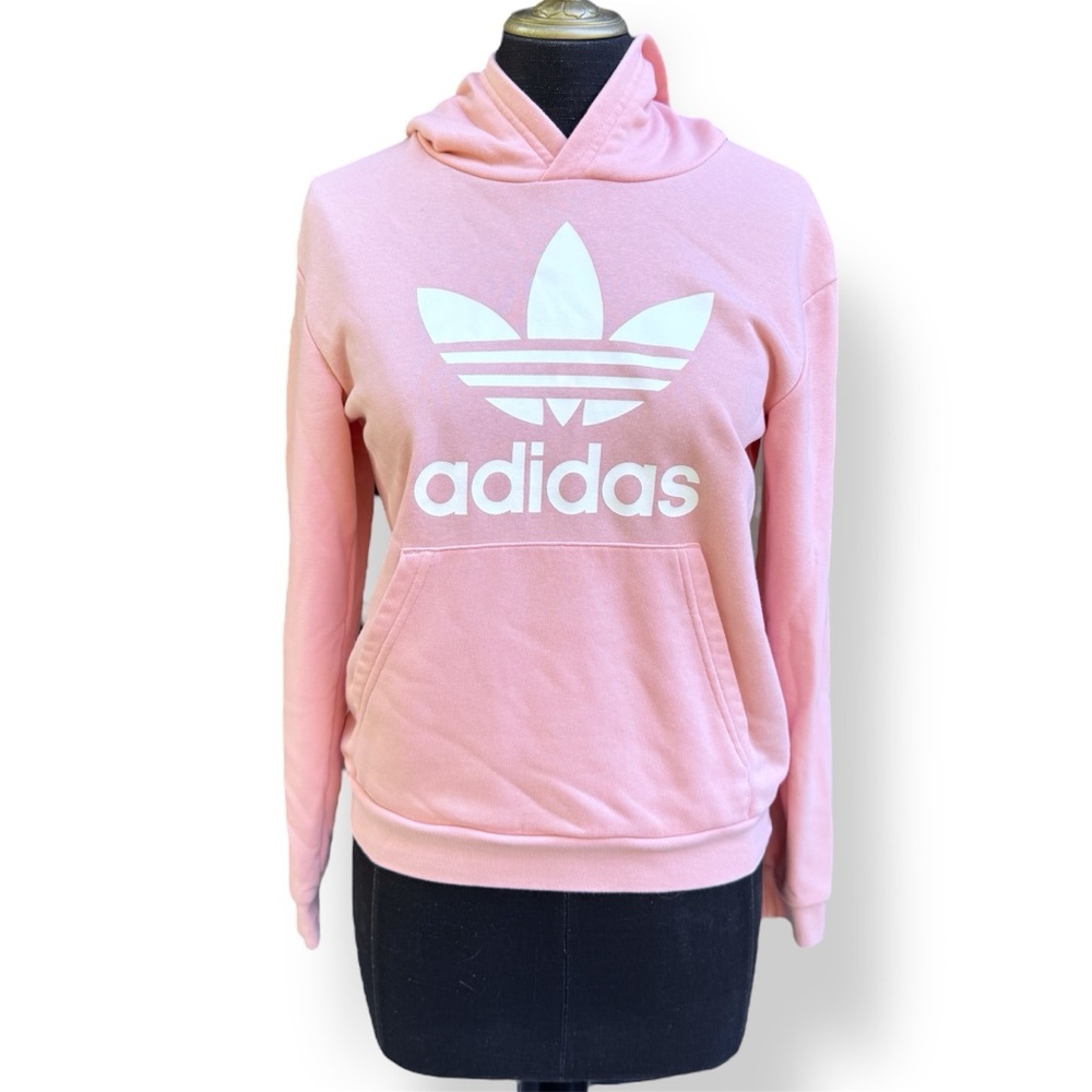 Adidas Hoodie Sweatshirt Girls Size Medium Trefoil Logo Light Pink and White